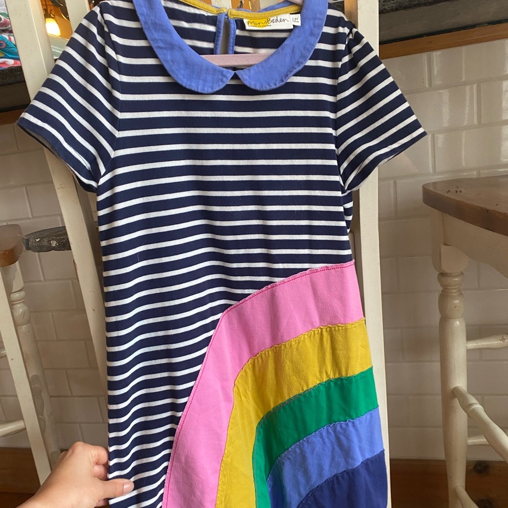 Mini Boden Rainbow Appliqué dress 7-8